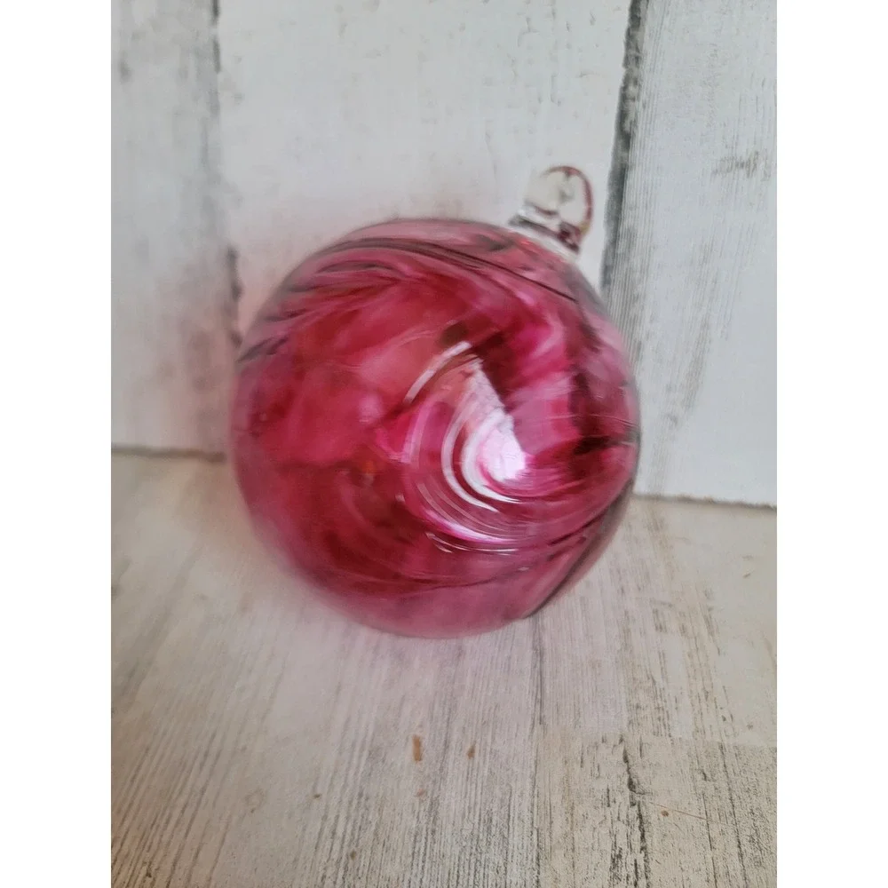 Maroon swirl art glass ball ornament vintage Xmas unique home decor figure